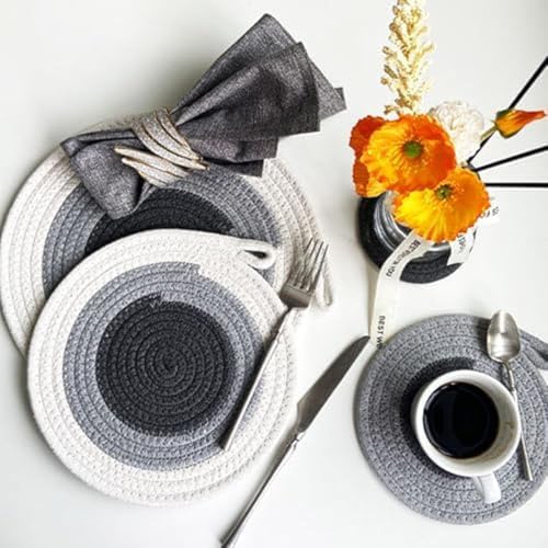 Sets de table ronds tissés en coton et lin lavables | Lot de 4 - 3