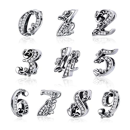 Lucky Number Charms For Pandora Bracelets - Sterling Silver Number 0-9 Charms fit Bracelets and Necklaces Jewelry Gift for Women Family Friends4