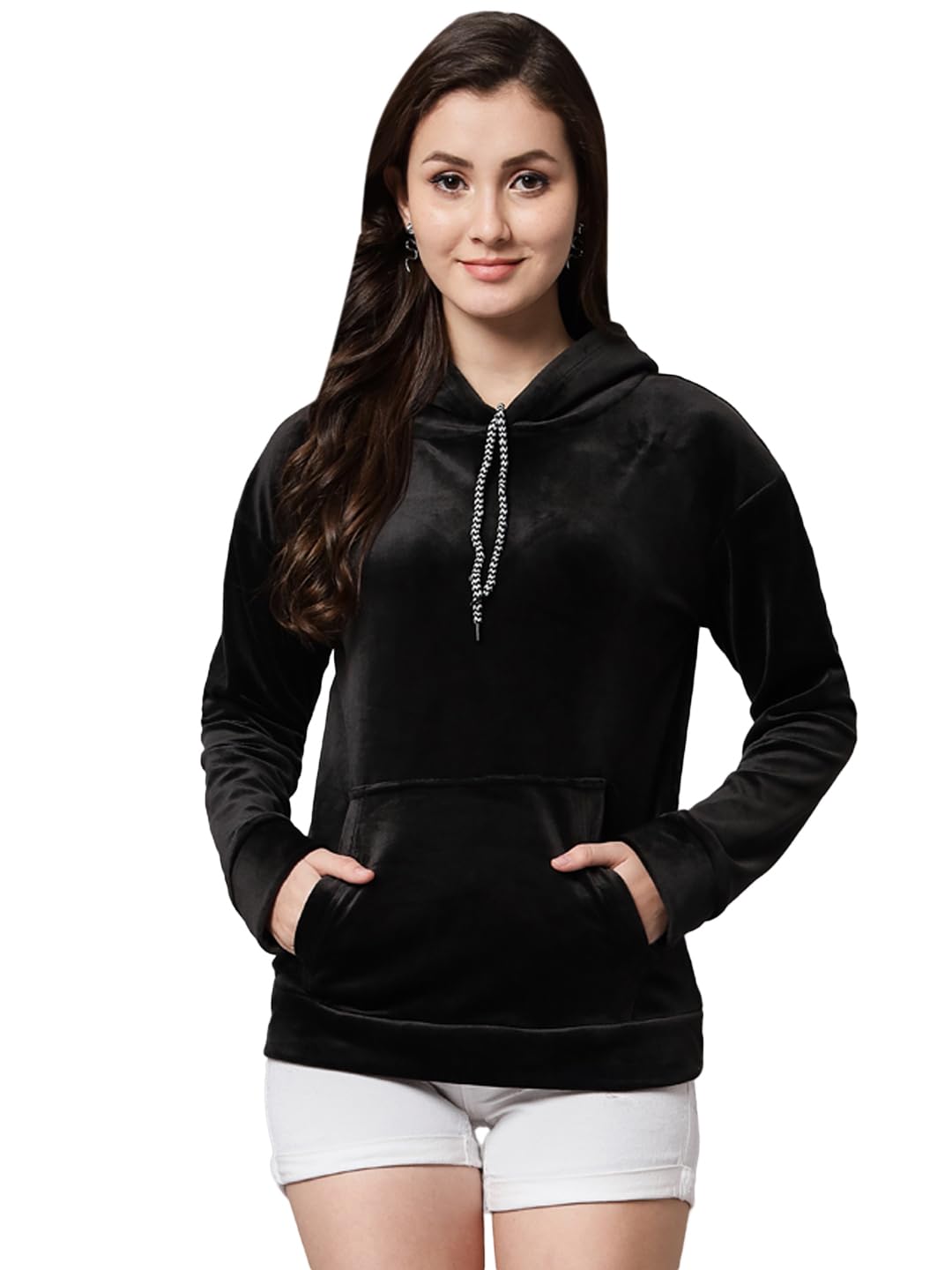 funday fashion Solid Fleece Hoodie Sweatshirt for Women-picture-28