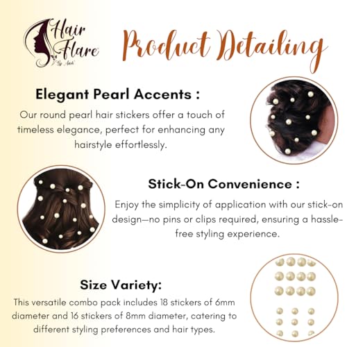 Image of Hair Flare Round Pearl Hair Stickers: Combo of 18 (6mm) & 16 (8mm) pearl, Easy Stick-On, No Pins Needed, Pack of 34 2860 Silver