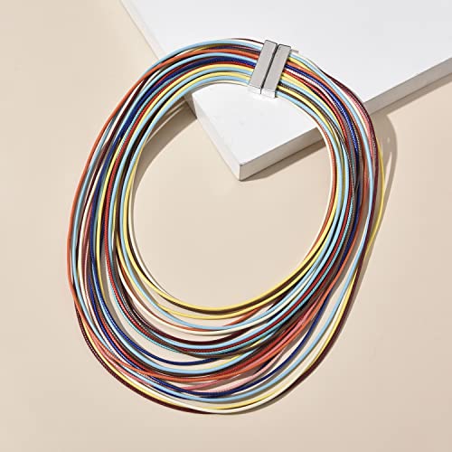 Mjuly Women Multi Layer Chunky Bib Necklace Magnetic Clasp Wax Line Choker Statement Jewelry thumb #4