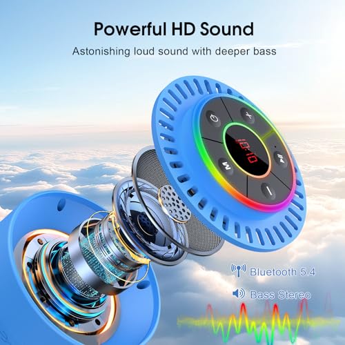 Image of Bluetooth Speaker, Shower Speaker IPX7 Waterproof, Speakers Bluetooth Wireless with Rich Bass, Portable Speaker with LED Light, Suction Cup,8H Playtime, for Bathroom Party Beach, Ideal Gifts, Purple