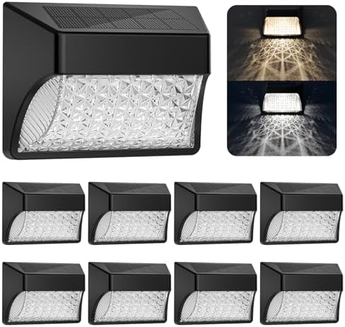 Solar Fence Deck Lights Outdoor 8 Pack Waterproof Dusk to Dawn Warm White/Cool White, Solar Powered LED Lights Decor for Outside Stair Step Yard Patio (Black)