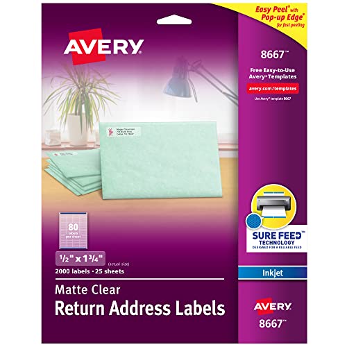 Étiquettes d'adresse transparentes AVERY 8667 jet d'encre lot de 2000 pièces pour enveloppes
