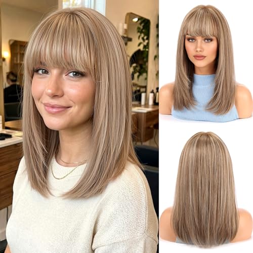 Image of KKU 16 Inch Human Hair Wig,Human Hair Wigs,Human Hair Wig With Bangs, Lady Wigs Human Hair, Real Hair Wigs For Women