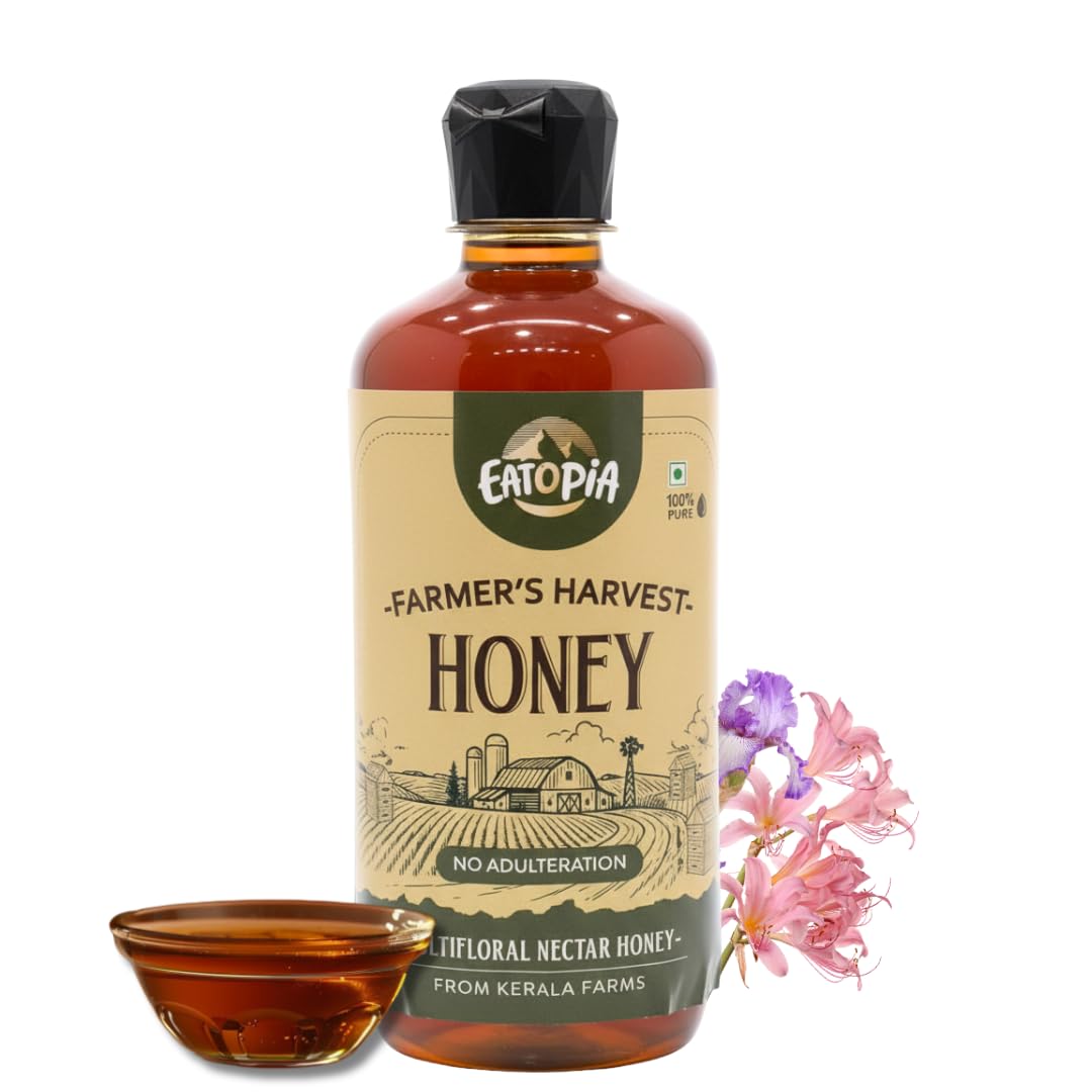 Eatopia Farmer's Harvest Honey Squeeze Bottle | Natural Ayurvedic Immunity Booster | 100% Natural & Pure Honey | No Added Sugar | Raw, Unprocessed, Unpasteurized | Nectar Honey | Pack of 1-500gm