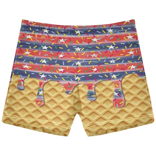 Boys Swim Trunks Quick Dry Kids Bathing Suit Flag Star Ice Cream Drip Toddler Swim Shorts Swimwear Size 3-10T