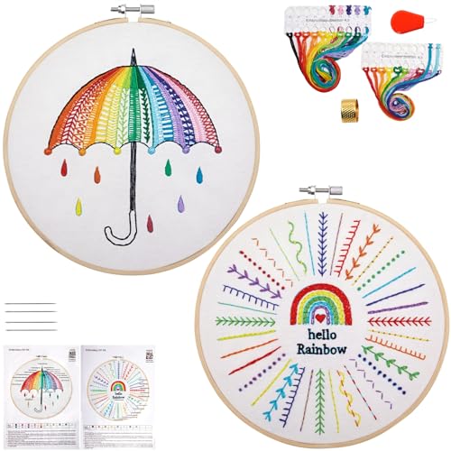 Image of Beginners Embroidery Stitches Practice Kits for Adults, Easy Embroidery Starters Kits for Beginners to Learn 32 Stitches, Hand DIY Embroidery Sets Needlepoint kits for adults, 1 Hoop (Video Tutorial)