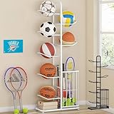 Bonarca ボールスタンド ボール収納 玄関 ボールラック タワー ボール置き スタンド 台 野球 サッカー バスケ バレー ボール 球 黒 ブラック 白 ホワイト おもちゃ 子供 部活 クラブ 部屋 整理 収納 カゴ 付き (ホワイト)