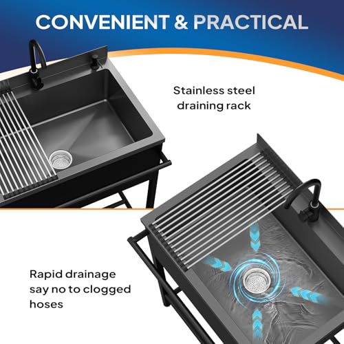 image for ROVSUN Stainless Steel Utility Sink, Free Standing with Faucet & Drain