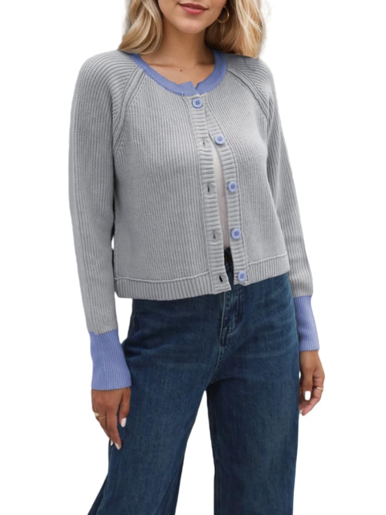 Rebeca Mujer Cárdigan Elegante para Mujer Ligero Informal con Cuello Redondo Patchwork Manga Larga para Mujer Abierto Al Frente Holgado Cárdigan Festivo Regalos para El Día De San Valentín para