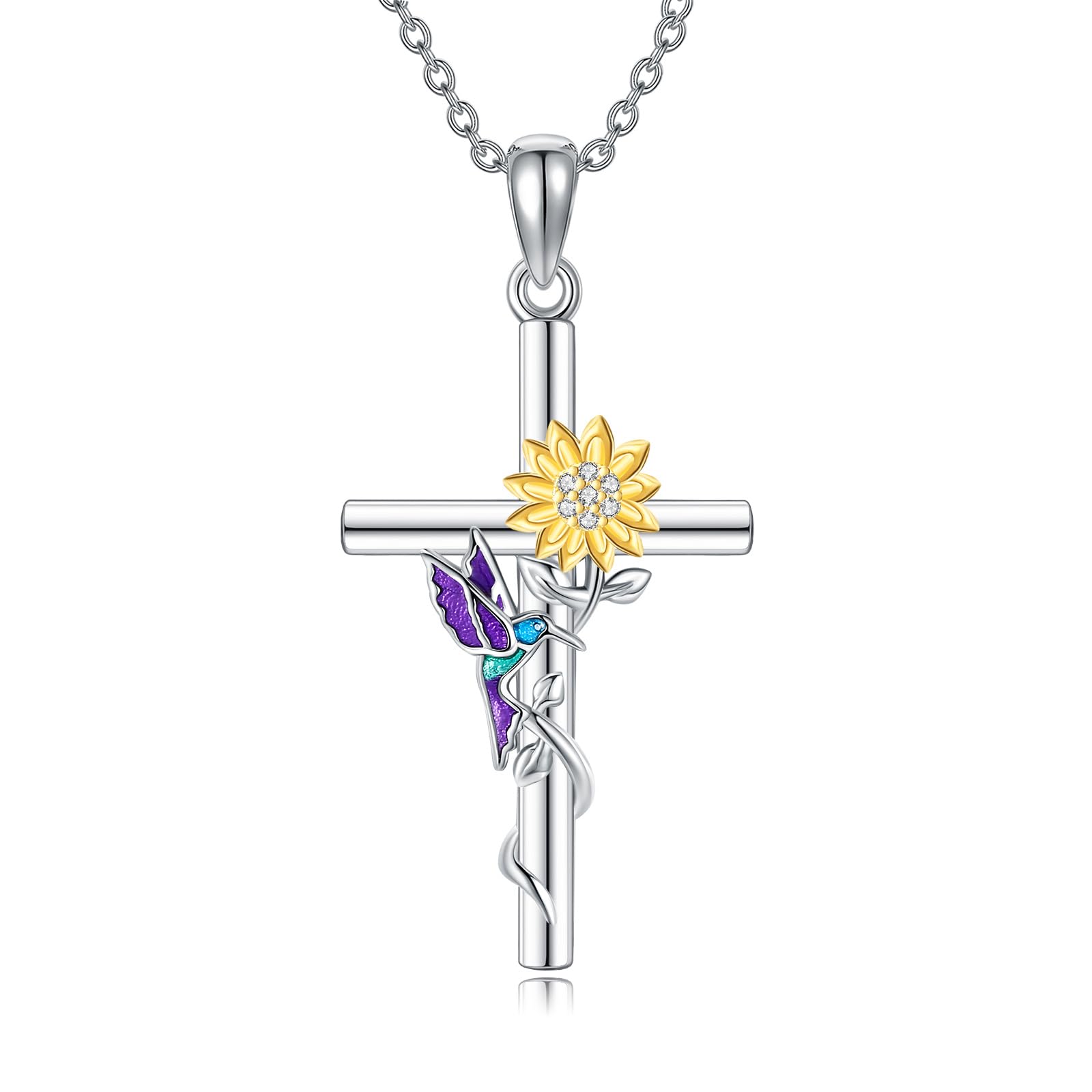 Cross Necklace for Women 925 Sterling Silver Jesus/Flower/Hummingbird Cross Jewelry Christmas Birthday Gifts for Her Women Girlfriend