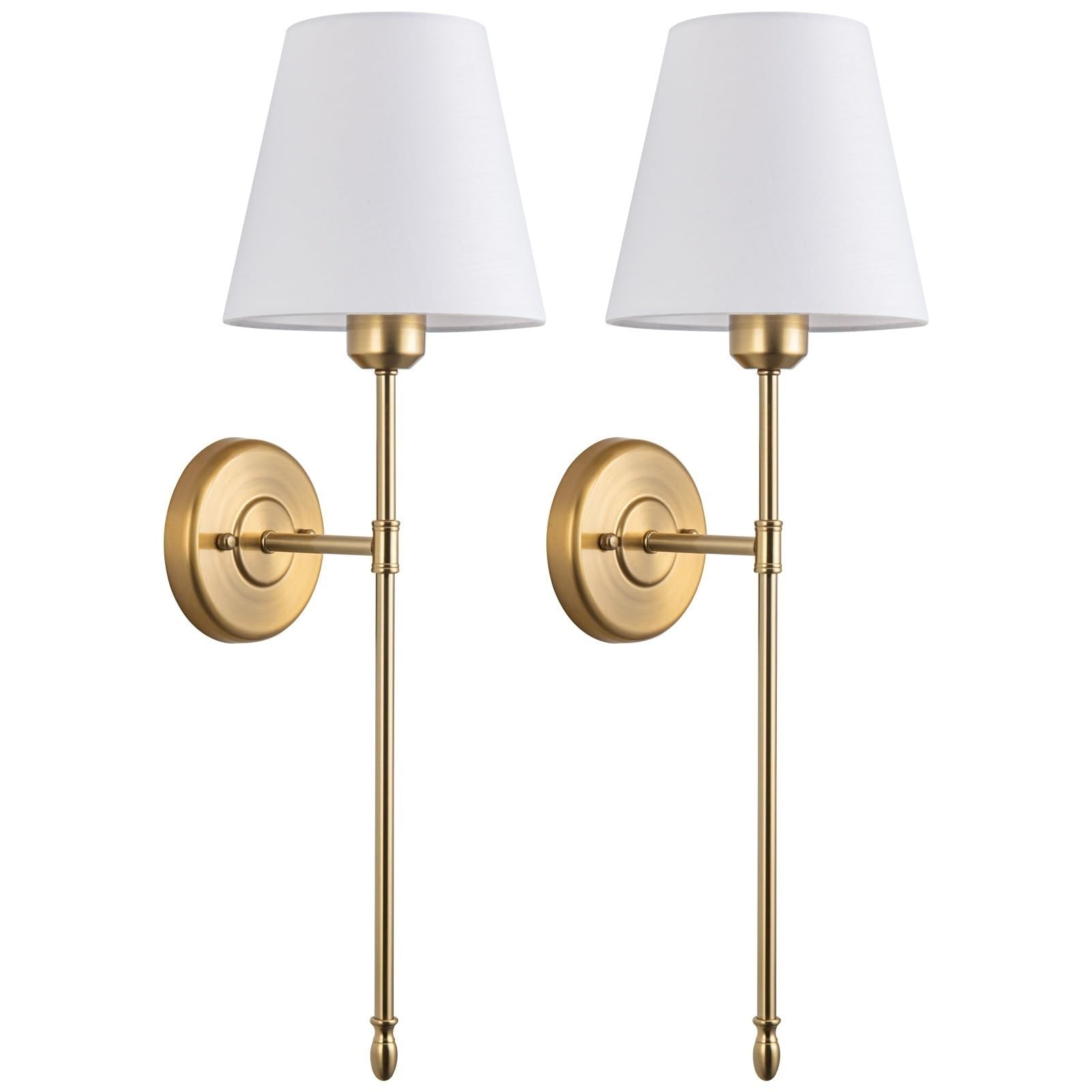 Wall Lights Battery Powered Sconces Set Of 2,No Wiring Required Fabric Wall Lamps,With Remote Dimmable Light Bulb Easy To Install,For Bedside, TV Wall,Lounge,Farmhouse ( Color : Gold-Wall Sconce )