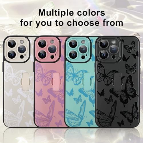 Image of for iPhone 15 Pro Max Case with Finger Strap Holder, Cute Cool Butterfly Print Pattern Design for Women Men, Shockproof Anti Scratch Hand Kickstand Protective Cover, White