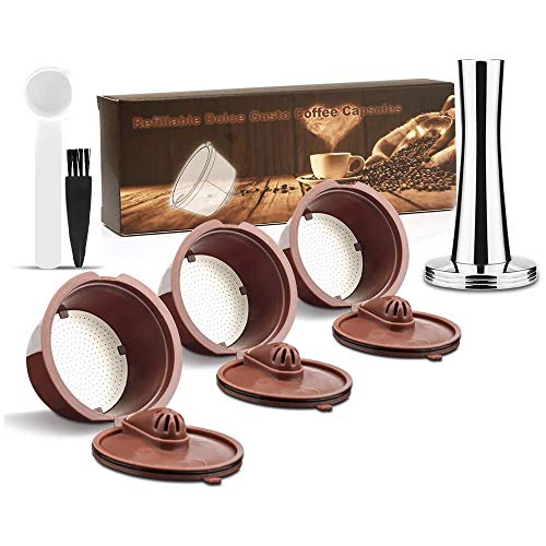 i Cafilas Filtros Cápsulas Reutilizable para Dolce Gusto, 3pcs Cápsulas Recargables para Dolce Gusto con 1 Cucharón +1 Cepillo + 1 Tamper