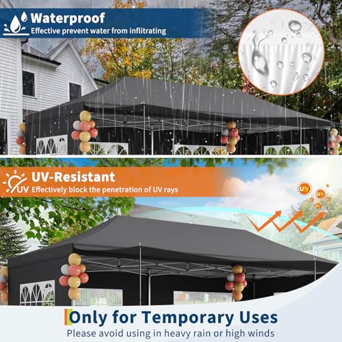 10x20 Pop Up Canopy Tent, Commercial Heavy Duty Canopy Tents for Parties with Roller Bag, 10x20 Tents with 6 Removable Sidewalls, Upgraded Thickened Legs, 6 Sand Bags,Grey