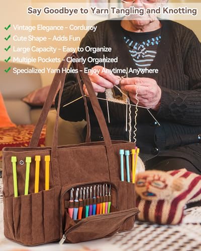 Image of Coopay Crochet Bag Organizer Large Yarn Bag, Knitting Project Bag for Crocheting, Crochet Yarn Bag Knitting Tote Bag Crochet Travel Bag for Crochet Supplies - Multipocket, Ideal Christmas Gifts