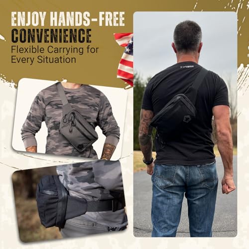 Image of HighSpeedDaddy Carry Fanny Pack - 500D Water-Resistant Nylon, Quick Access CCW Pocket, YKK AquaGuard Zippers, EDC Bag with Adjustable Waist (upto 49 inch), Everyday Carry for Men & Women - Black Multicam