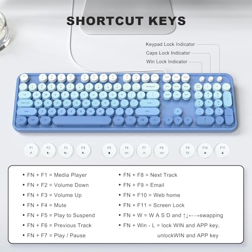 Image of MOFII Computer Keyboards Wired, Plug Play USB Full Size Typewriter Keyboard, Cute Colorful Aesthetic Keyboard with Foldable Stands for Windows PC Laptop (Blue Gradient)