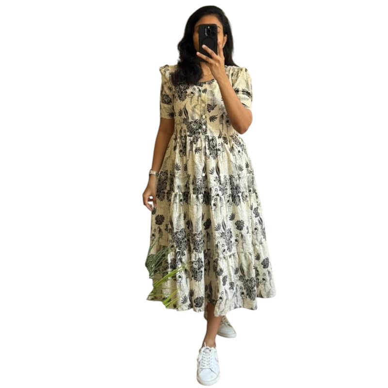 Image of Floral Midi Dress for Women - Summer Boho Dress, Lightweight & Breathable, Elegant Floral Print, Casual & Vacation Outfit, Comfortable Flowy Dress for Women