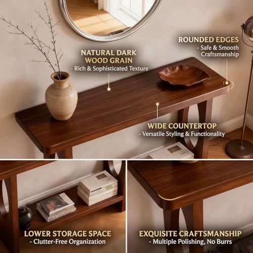 Mesa consola de estilo rústico en madera natural para recibidor 7