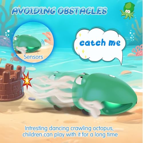 Starnearby Dancing Octopus Toy, Elektrisches Tanzender Oktopus Spielzeug, Krake Krabbelspielzeug mit Licht & Musik & Angelrute, Tummy Time Toys für Junge Mädchen (Grün)