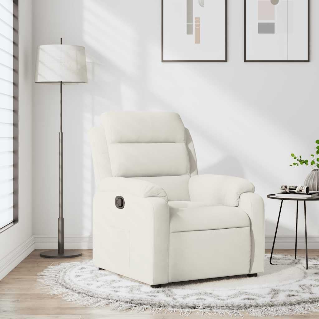 Fotel relaksacyjny, kremowy, aksamitny, z ręczną funkcją leżenia, ergonomiczny fotel z drewnianą ramą i metalową ramą, regulowane oparcie i podłokietniki, wygodny do salonu, czytania i biura