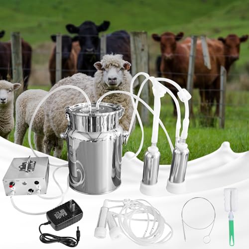 2025 Upgrade Model Goat Milking Machine,7L Continuously Adjustable Suction Pulsation Vacuum Electric Milker,Portable Automatic Breast Pump with Teat Cups Stainless Steel Bucket for Goats and Cows