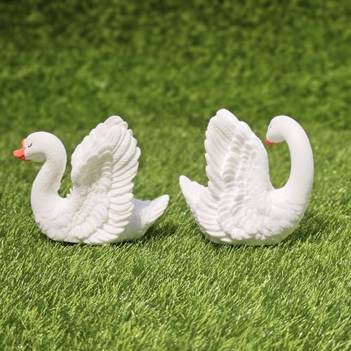 Image of Miniature Swan Mini Figurines Miniature Garden Decor Fairy Garden Set of 2 (White Swan)