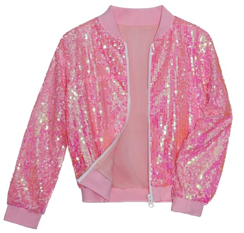 Image of Girls Sequin Bomber Jacket Sparkly Bomber Zipper Outfit 5-12T | Lightweight Sequin Jackets with Pockets