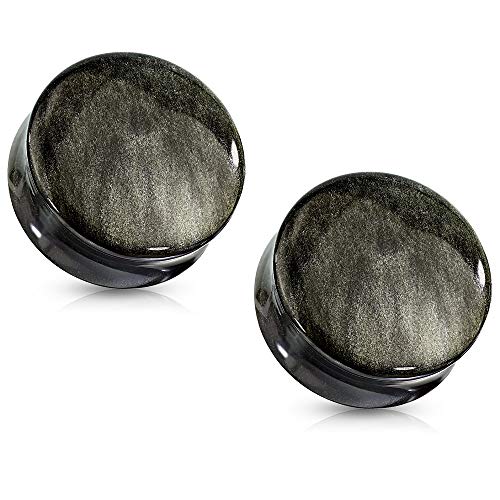 Jauges en obsidienne dorée double évasée pour piercing de lobe élégant