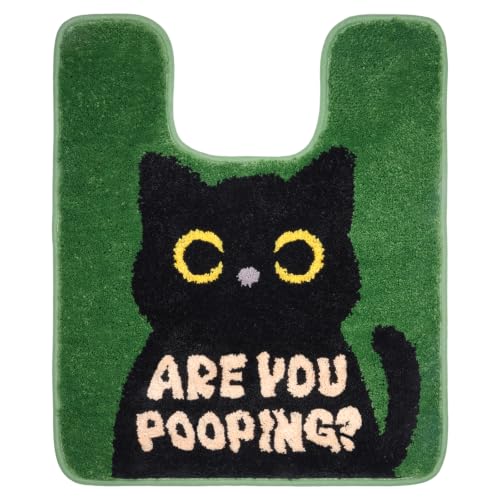 Black Cat Toilet Rug U Shaped,Non Slip Machine Wash Fun Bathroom Rugs