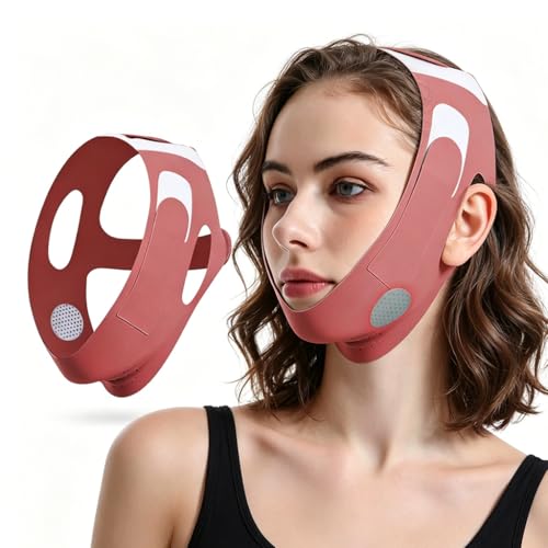 Image of MAYCREATE Graphene Upgrade Double Chin Lift Mask V-Line Face Jawline Shaper Face Tightening And Lifting Mask Bandage Chin Up Strap for Sleeping, Slimming, Sagging Prevention - Red