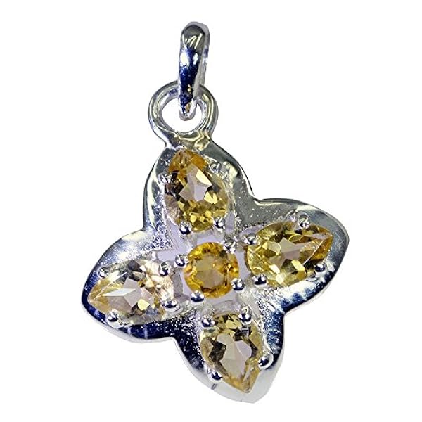 Gemsonclick Ciondolo in citrino Naturale Collana a Forma Ovale sfaccettata in Argento Sterling con Chakra