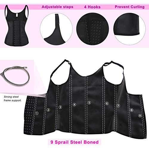 Hopgo Sweat Waist Trainer Girdle Workout Sauna Tank Top Vest for Women Weight Loss Exercise Latex Corset Slimming Vest Shapewear Black Size XL