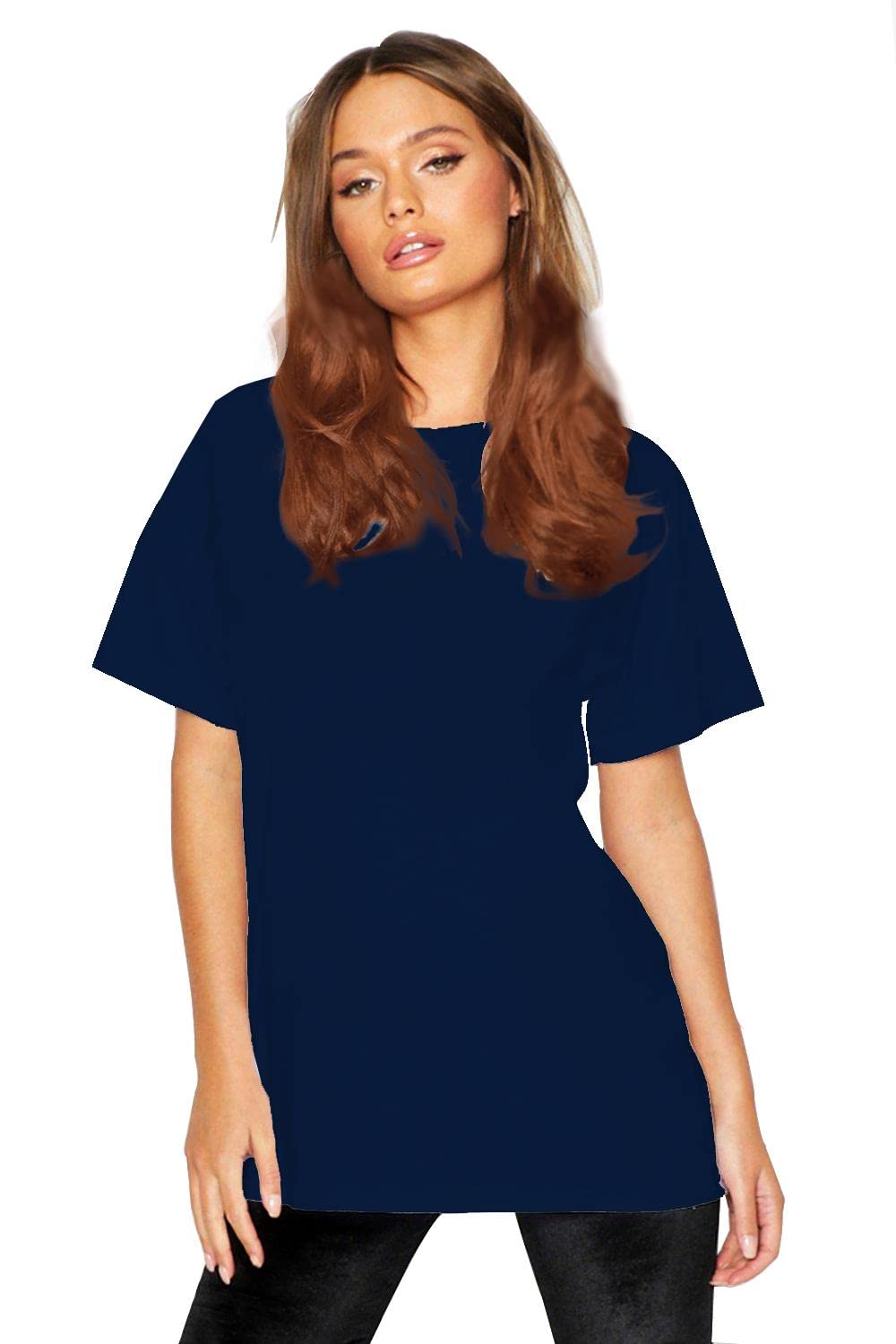 Hamishkane Women's Navy New Plain Short Sleeve Round Neck Basic Summer Oversized Baggy T-Shirt Top