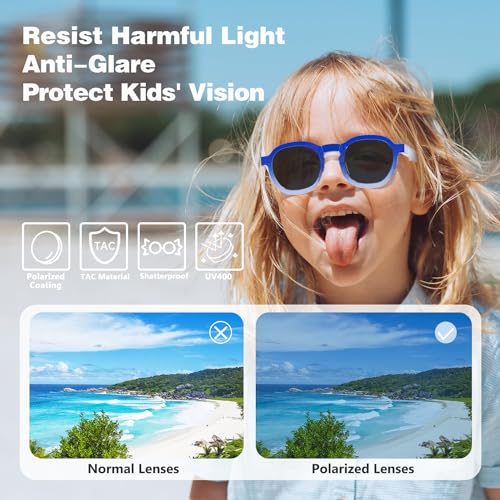 Foldable Polarized Kids Sunglasses with Adjustable Strap, UV400 TPEE Frame Sunglasses for Boys & Girls Age 3-123