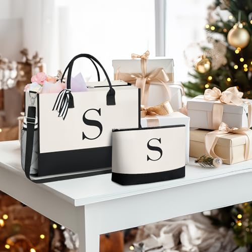 Image of BAGAIL Personalized Initial Tote Bag,Birthday Gifts for Women, Monogrammed Beach Bag for Mom, Teachers, Friends