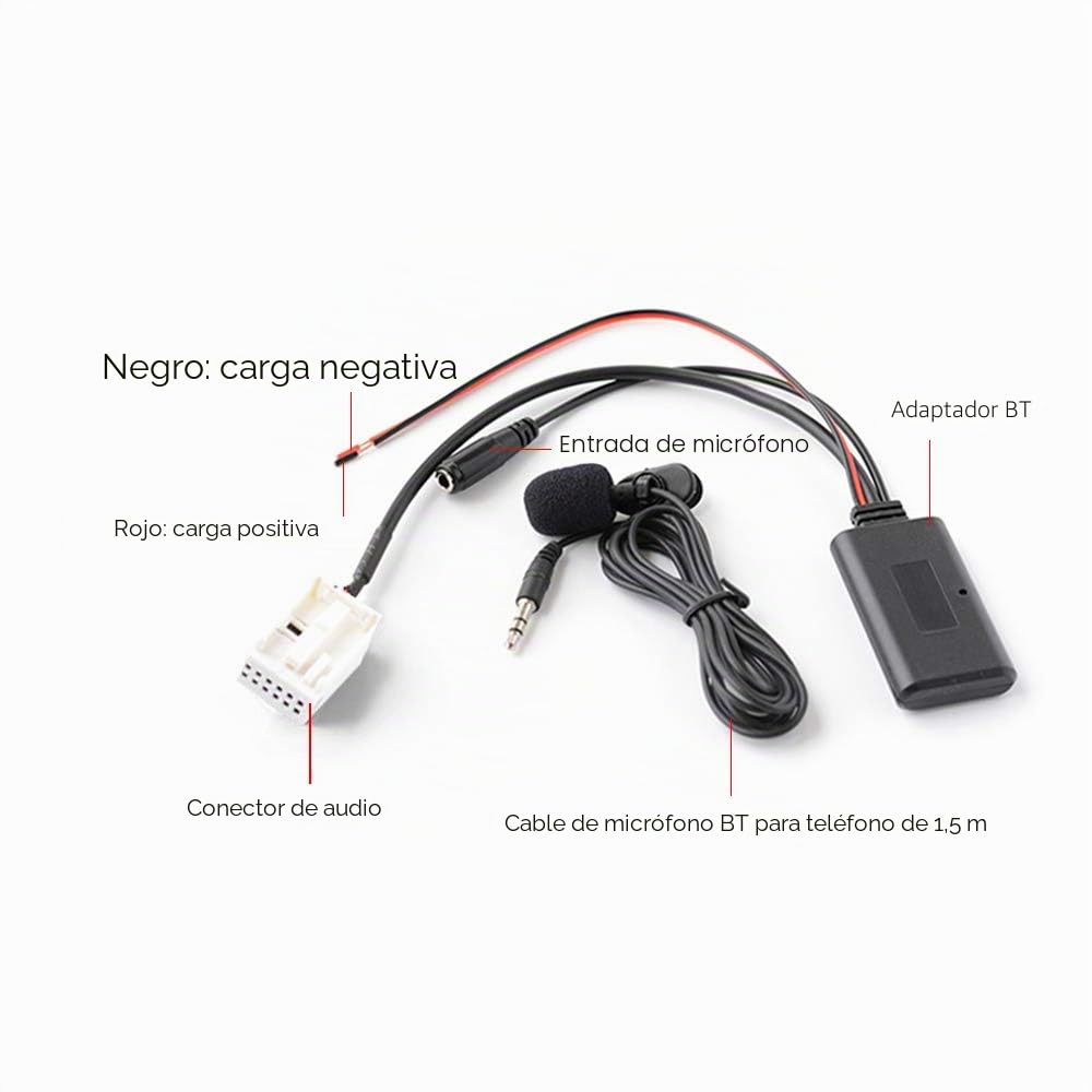 Adaptador de audio auxiliar Bluetooth con micrófono para radio Peugeot RD4 para Peugeot 207 307 308 407 607 807 Citroen C2 C3 C4 C5 C6 C8