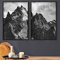 2 Piece Framed Canvas Wall Art Black and White Mountains Canvas Prints Home Artwork Decoration for Living Room,Bedroom - 16