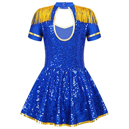 Moily Kids Girls Sequins Drum Majorette Marching Band Mock Tassel Short Sleeve A Line Uniform Dress2