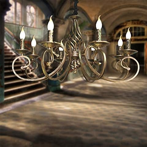 Pendelleuchte Antik Industrie Hängeleuchte Klassische Anhänger Kerze Pendellampe Höhenverstellbar E14 Schmiedeeisen Retro Hängelampe Landhausstil Wohnzimmer Einfach Kronleuchter,Bronze,8heads Cover