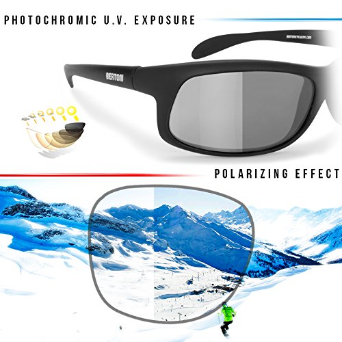 Bertoni Photochromic Polarized Sunglasses Cycling Fishing Watersports Running Ski - P545Ft Italy - Sporting Wraparound Windproof Glasses #TOP4