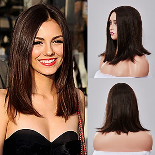 KS SEEWAHOO Long Brown Wigs for Women, Shoulder Length Straight Wigs with Middle Part Brown Synthetic Hair Cosplay Party Daily Use Wig for Girls 14 Inch