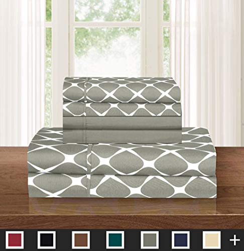 Elegant Comfort Luxury Softest and Coziest 6-Piece Bed Sheet Set, Wrinkle Resistant Milano Trellis Pattern-1500 Thread Count Egyptian Quality Microfiber Bedding Set, California King, Grey