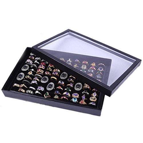 Auwer Jewelry Rings Display Tray Velvet 100 Slot Case Box Jewelry Storage Box Suitable For Domestic Retail/Commercial Use (Black) #TOP1