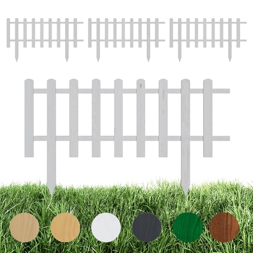 Floranica 4 psc Clôture de jardin décorative en bois de pin 40 cm x 100 cm Blanc Clôture avec Poteaux pour Jardin Clôture en piquets Clôture à planter Clôture en lattes
