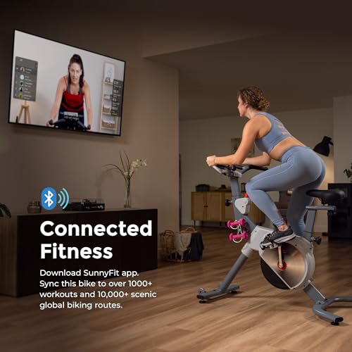 Image of Sunny Health & Fitness Smart Cycling Exercise Bike, Free SunnyFit App Connection, Designed for Intensive Cardio Workout at Home, Adjustable Seat & Handlebar for Comfort Riding