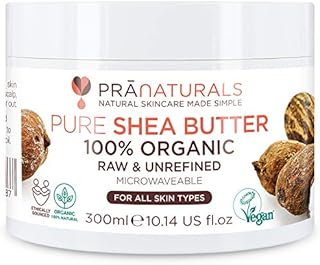 PraNaturals 100% Organic Shea Butter 300ml, Pure Raw Unrefined A Grade African Ivory All-Natural, Smooth Shea Nut Lip Balm Body Butter Moisturiser Cream Lotion for All Skin Face Hair Type
