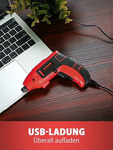 ALEAPOW Mini Akkuschrauber, 5 Nm Elektrischer Akkuschrauber Set, 2000mAh 3,6 V Akkuschrauber Klein, Akku Schraubendreher mit 9+1 Bits, LED Licht, USB Ladekabel für Schrauben, Reparatur, O2 Rot – Bild 6